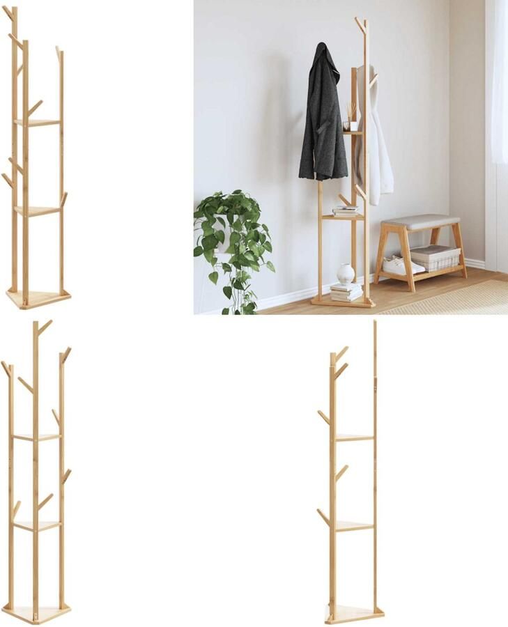 VidaXL Kapstok met haken en schappen 39x33x166 cm bamboe Kapstok Kapstokken Kleerhanger Rek Kapstok Met Plank