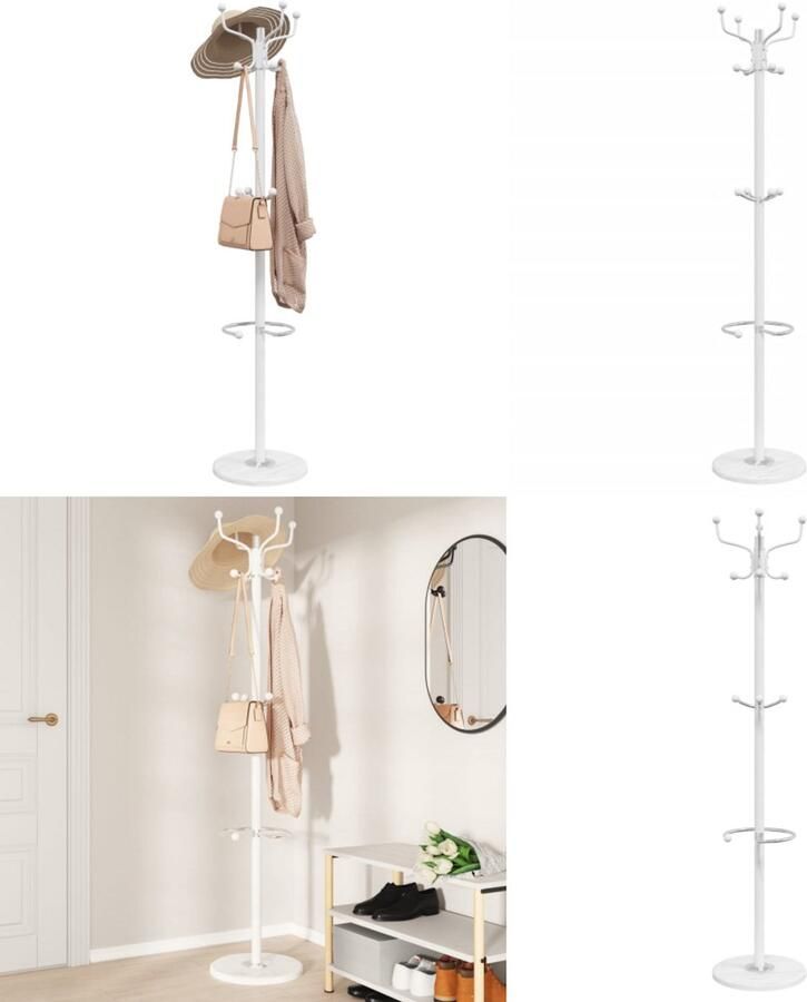 VidaXL Kapstok met parapluhouder 180 cm gepoedercoat ijzer wit Kapstok Kapstokken Kledingrek Jassenrek