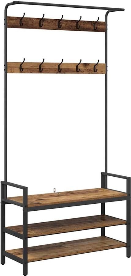 VidaXL Kapstok met plank Anders Oud hout 95 x 34 x 184 cm Bewerkt hout