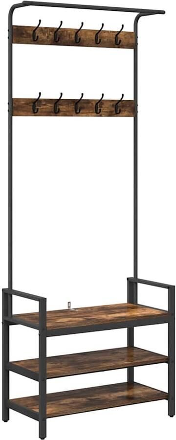 VidaXL Kapstok met plank Gerookt eiken 75 x 34 x 184 cm Bewerkt hout