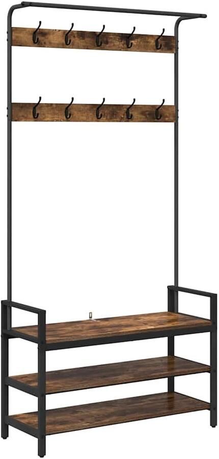 VidaXL Kapstok met plank Gerookt eiken 95 x 34 x 184 cm Bewerkt hout