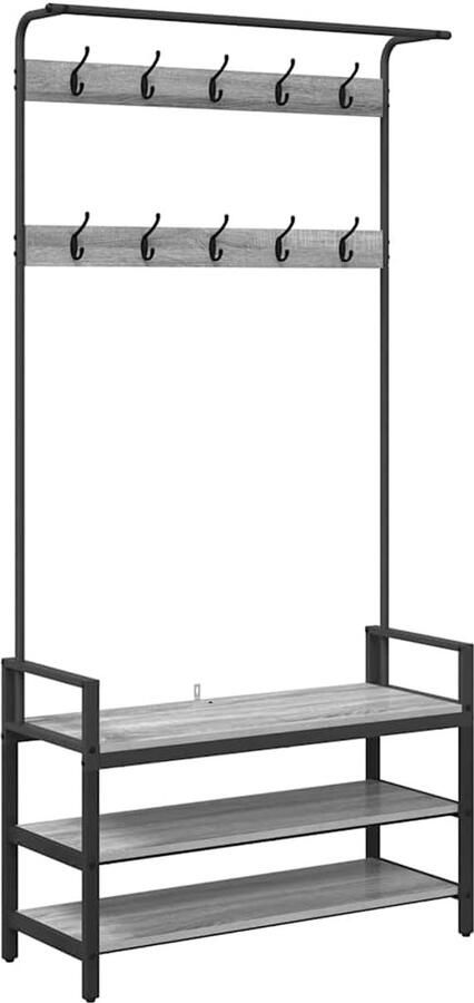 VidaXL Kapstok met plank Grijs sonoma 95 x 34 x 184 cm Bewerkt hout