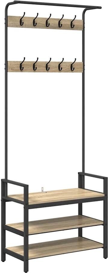 VidaXL Kapstok met plank Sonoma eiken 75 x 34 x 184 cm Bewerkt hout