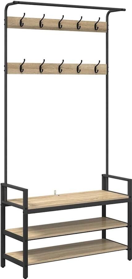 VidaXL Kapstok met plank Sonoma eiken 95 x 34 x 184 cm Bewerkt hout