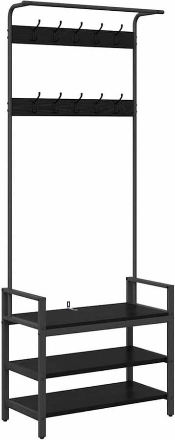 VidaXL Kapstok met plank Zwart eiken 75 x 34 x 184 cm Bewerkt hout