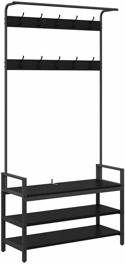 VidaXL Kapstok met plank Zwart eiken 95 x 34 x 184 cm Bewerkt hout