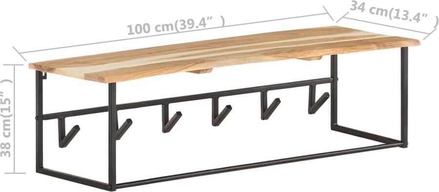 VidaXL -Kapstok-met-schap-100x34x38-cm-massief-acaciahout - Foto 2