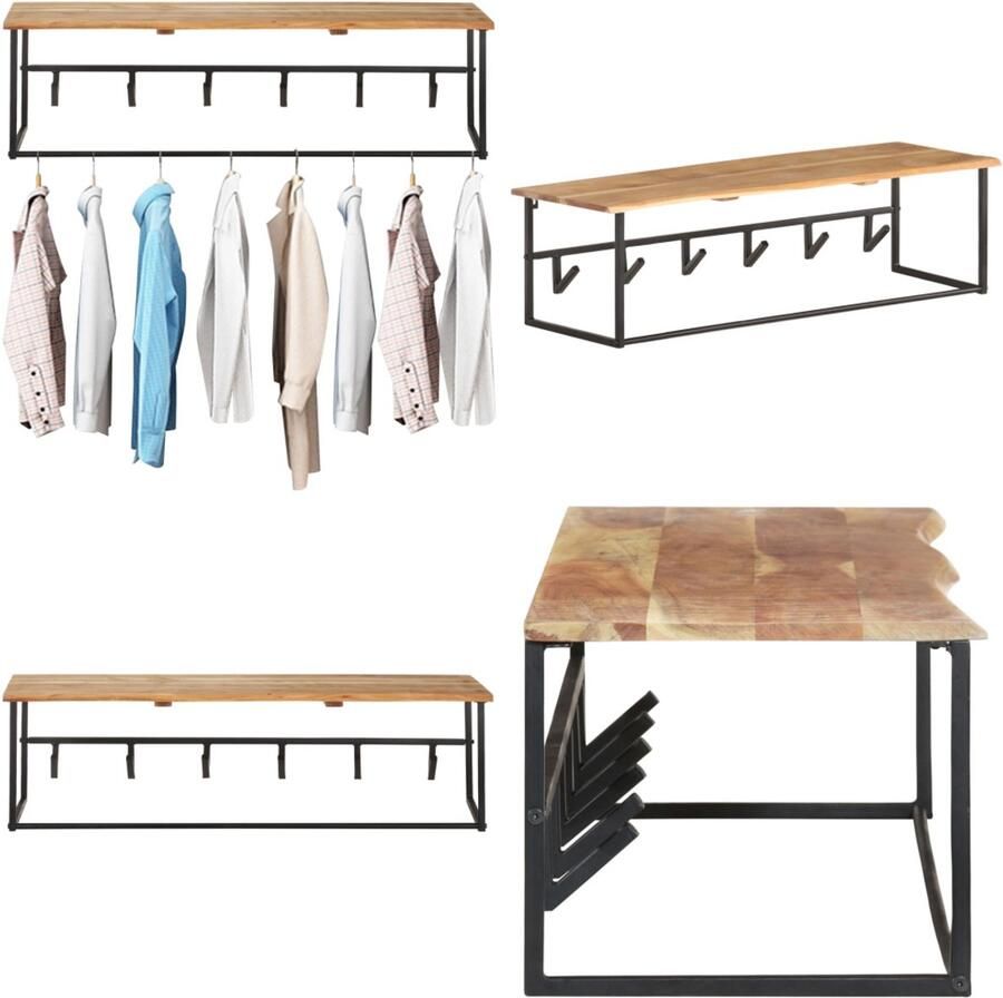 VidaXL Kapstok met schap 100x34x38 cm massief acaciahout Kapstok Kapstokken Kapstok Met Plank Kapstokken Met Planken