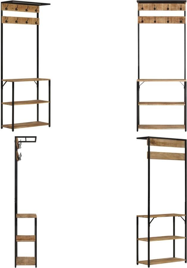 VidaXL Kapstok met schoenenrek 68x30x182 cm massief ruw mangohout Kapstok Kapstokken Kledingrek Jassenrek