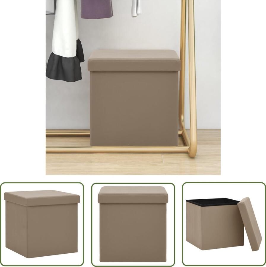 The Living Store Opbergkruk Cappuccino 38x38x38 cm inclapbaar Opbergkruk Kapstok Kastje Multifunctioneel Meubilair Zitbank - Foto 2