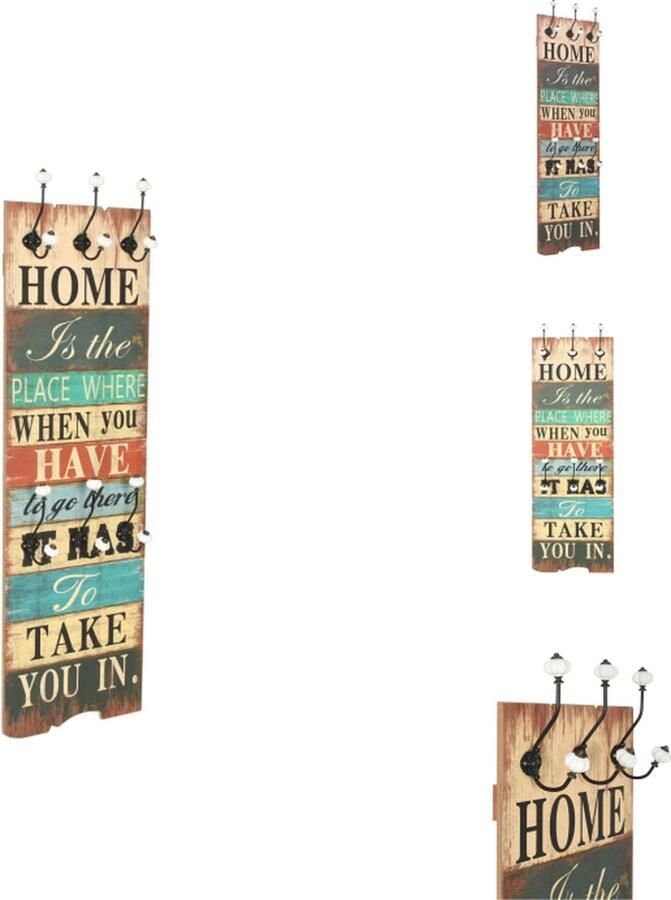 VidaXL Kapstok Vintage Muurkapstok met 6 haken MDF- en metalen materialen 40 x 120 cm Meerkleurig Kapstok - Foto 2