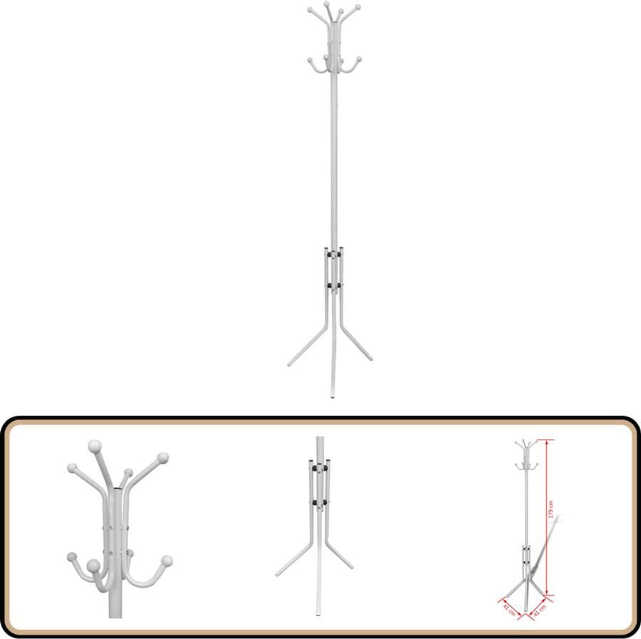 VidaXL Kapstok Wit 41x41x179 cm Metaal Klassieke Kapstok Houten Kapstok Metalen Kapstok Wit Kapstok Entreehal Meubilair