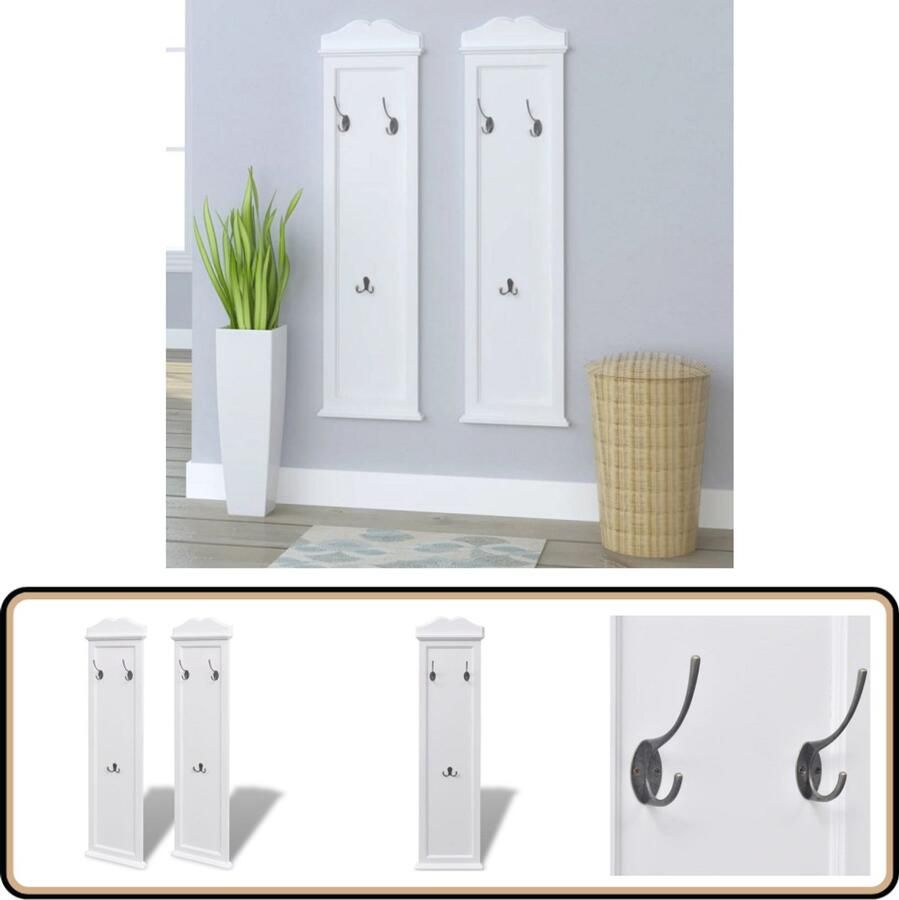 VidaXL Kapstokken Wit Set van 2 MDF & Vurenhout Barok Kapstok Houten Kapstok Wit Kapstok Vintage Kapstok Entree Kapstok Hallstand Kledinghanger Mantelhangers