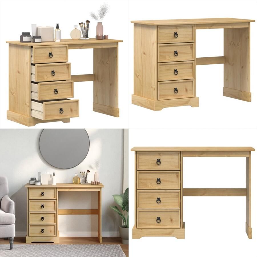 VidaXL Kaptafel Corona 104x47x75 cm massief grenenhout Kaptafel Kaptafels Kap Tafel Make-up Tafel