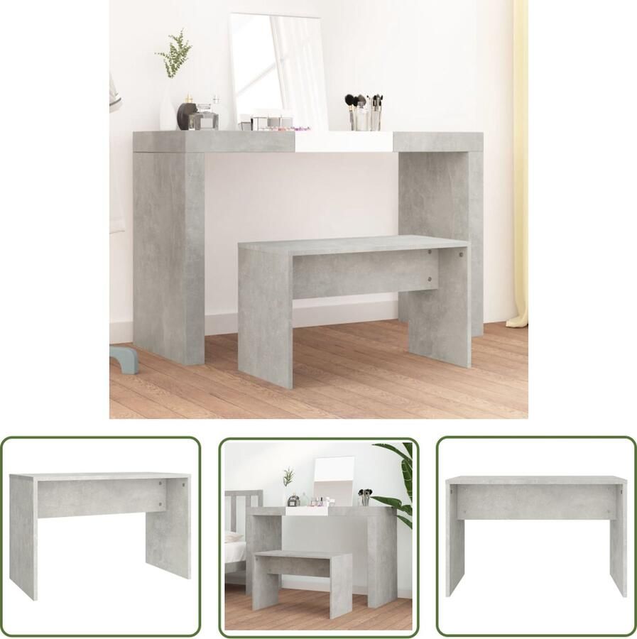 The Living Store Kaptafelkruk Betongrijs 70 x 35 x 45 cm Stevig bewerkt hout Moderne stijl Kaptafelkruk Kaptafel Make-up Stoel Toiletstoel Badkamermeubel - Foto 2