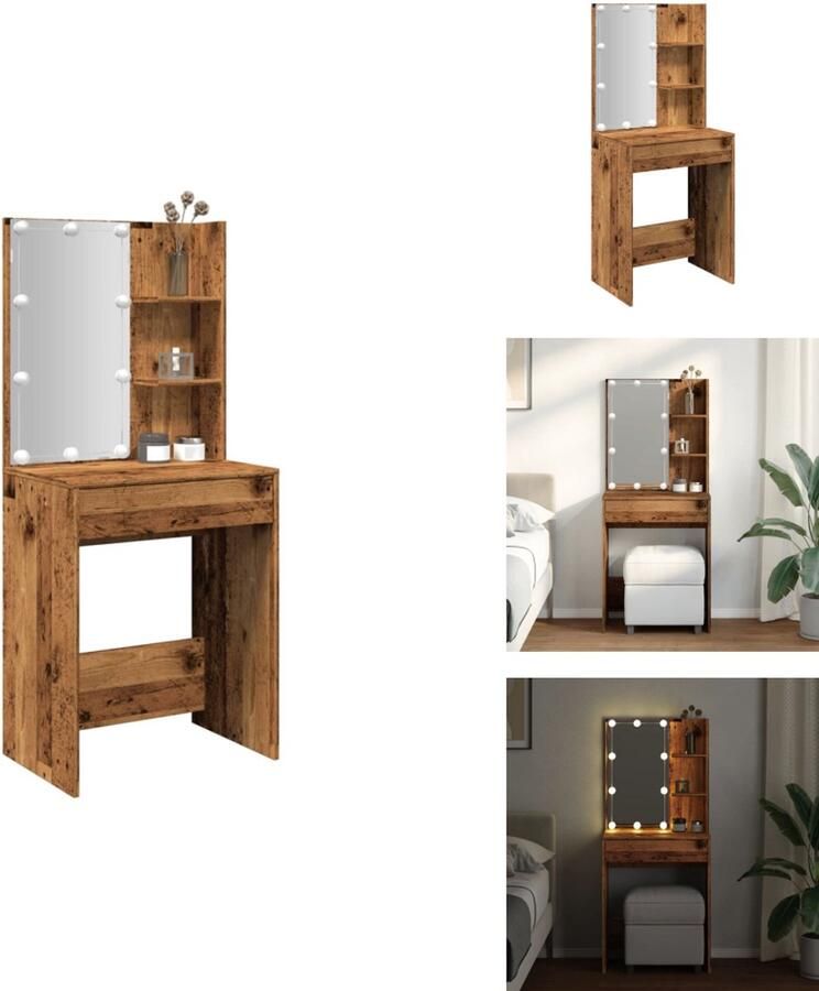 VidaXL Kaptafel Kaptafels Kap Tafel Make-up Tafel Kaptafel met LED-verlichting 60x40x140 cm oud houtkleurig