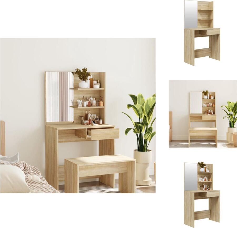 VidaXL Kaptafel Kaptafels Kap Tafel Make-up Tafel Kaptafel met spiegel 74 5x40x141 cm sonoma eikenkleurig