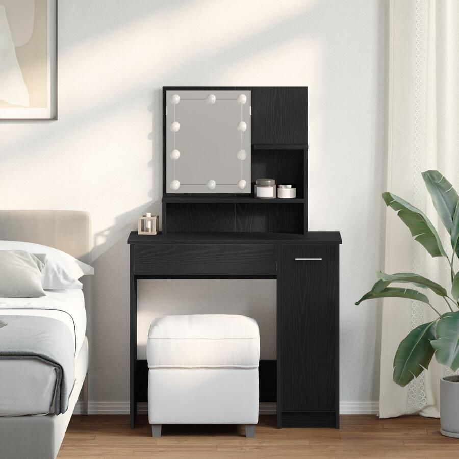 VidaXL Kaptafel met lade Zwart eiken 86.5 x 35 x 136 cm Bewerkt hout