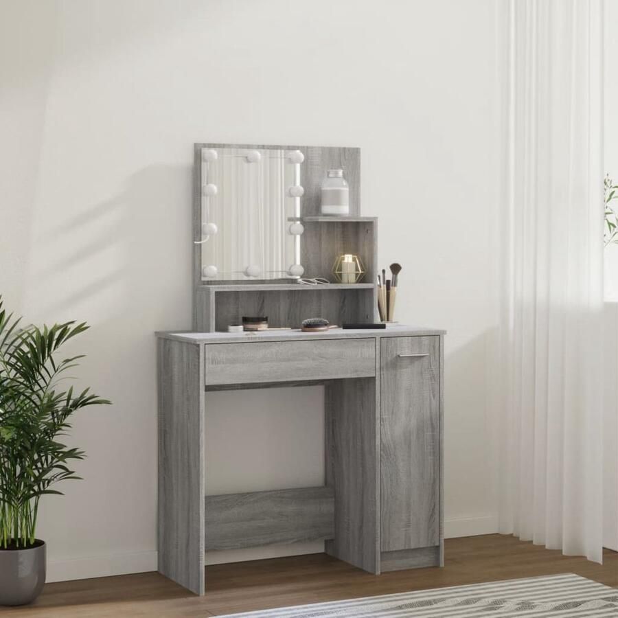 VidaXL Kaptafel met LED 86 5x35x136 cm grijs sonoma eikenkleurig