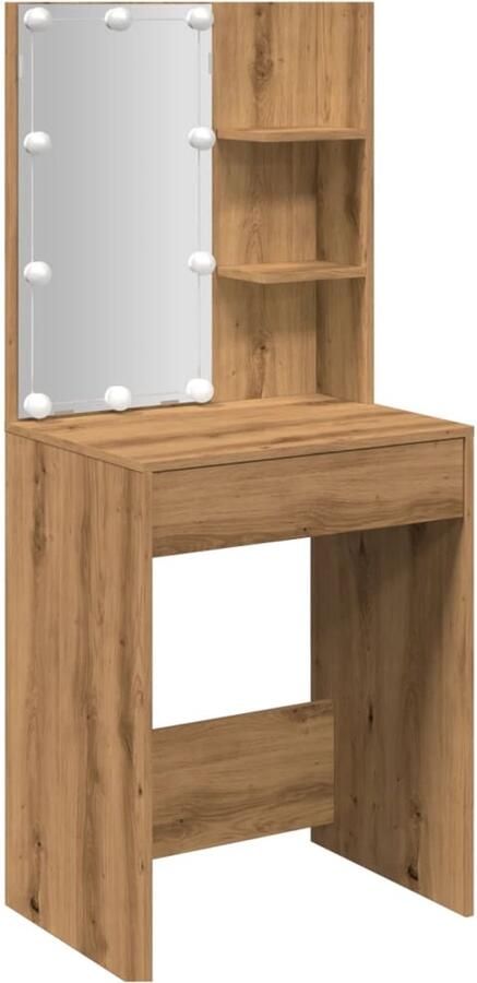 The Living Store Kaptafel met LED-verlichting 60x40x140 cm artisanaal eikenkleur Kaptafel Make-up Tafel Dressingtable Led Verlichting Salontafel