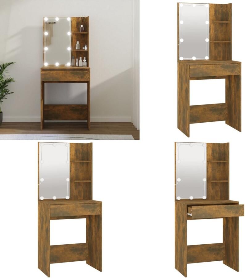 VidaXL Kaptafel met LED-verlichting 60x40x140 cm gerookt eikenkleur - Foto 2