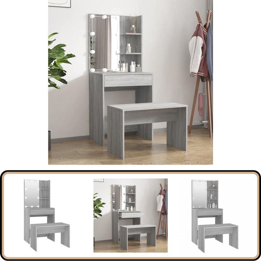 VidaXL Kaptafel met LED-verlichting 60x40x140 cm grijs sonoma eiken - Foto 3