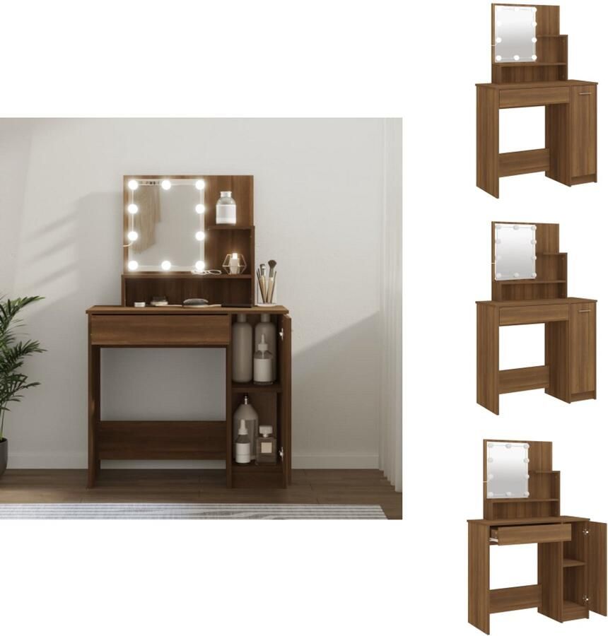 VidaXL Kaptafel met LED-verlichting 86 5x35x136 cm bruineikenkleurig - Foto 2