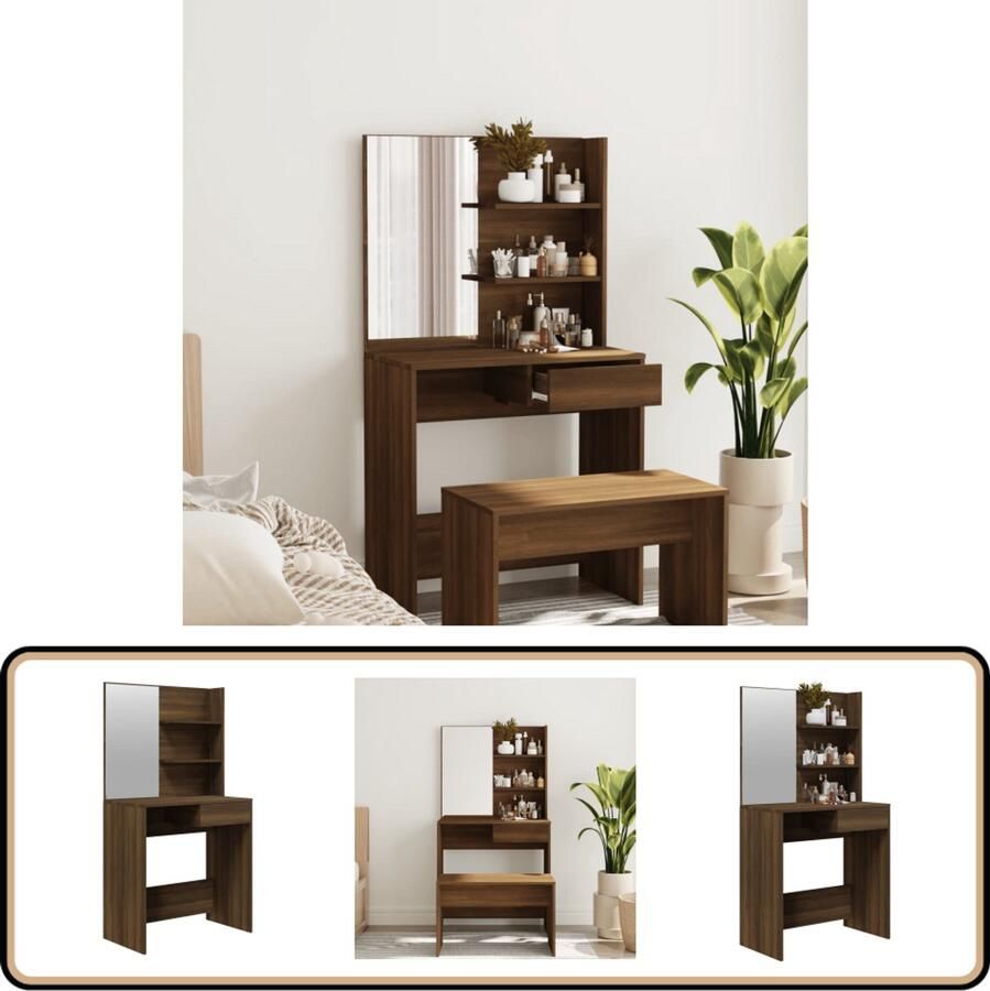 VidaXL Kaptafel met spiegel 74 5x40x141 cm bruineikenkleurig - Foto 3