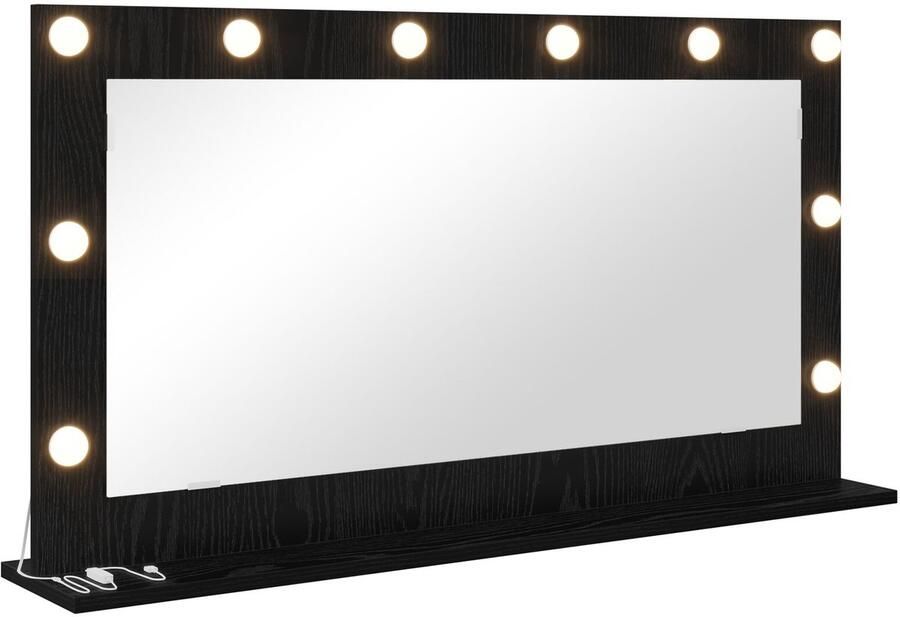 VidaXL Kaptafel Spiegel Zwart Eiken Hout Glas 100 x 55 x 18 cm