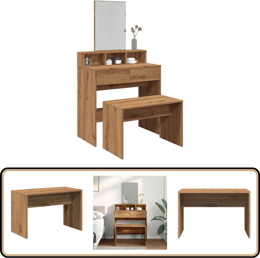 VidaXL Kaptafelkruk 70x35x45 cm Artisanaal Eiken Kaptafelkruk Kaptafelkrukken Kaptafel Kruk Kaptafelkrukje