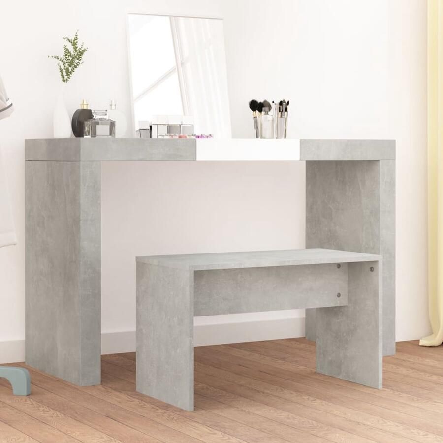 VidaXL Kaptafelkruk 70x35x45 cm Betongrijs Hout Kaptafelkruk Kaptafel Make-up Stoel Dressingstoel Badkamermeubel Beton Grijs Houten Meubels Modern Design - Foto 2