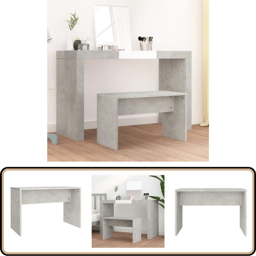 VidaXL Kaptafelkruk 70x35x45 cm Betongrijs Hout Kaptafelkruk Kaptafel Make-up Stoel Dressingstoel Badkamermeubel Beton Grijs Houten Meubels Modern Design