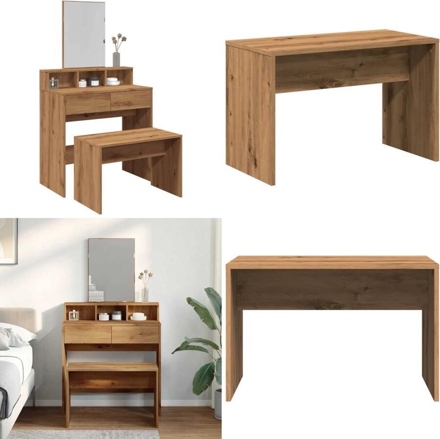 VidaXL Kaptafelkruk 70x35x45 cm bewerkt hout artisanaal eikenkleur Kaptafelkruk Kaptafelkrukken Kaptafel Kruk Kaptafelkrukje