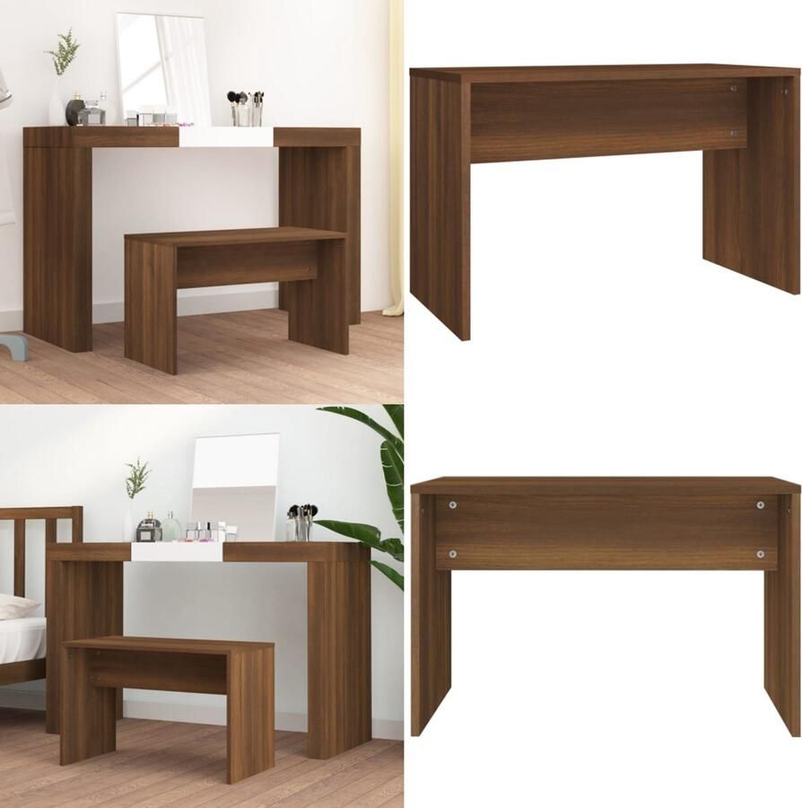 VidaXL Kaptafelkruk 70x35x45 cm bewerkt hout bruin eikenkleur Kaptafelkruk Kaptafelkrukken Kaptafel Kruk Kaptafelkrukje