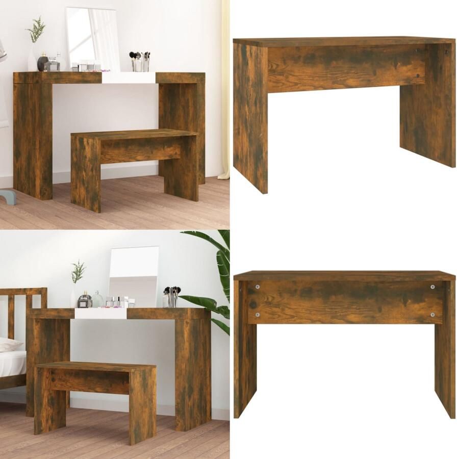 VidaXL Kaptafelkruk 70x35x45 cm bewerkt hout gerookt eikenkleurig Kaptafelkruk Kaptafelkrukken Kaptafel Kruk Kaptafelkrukje