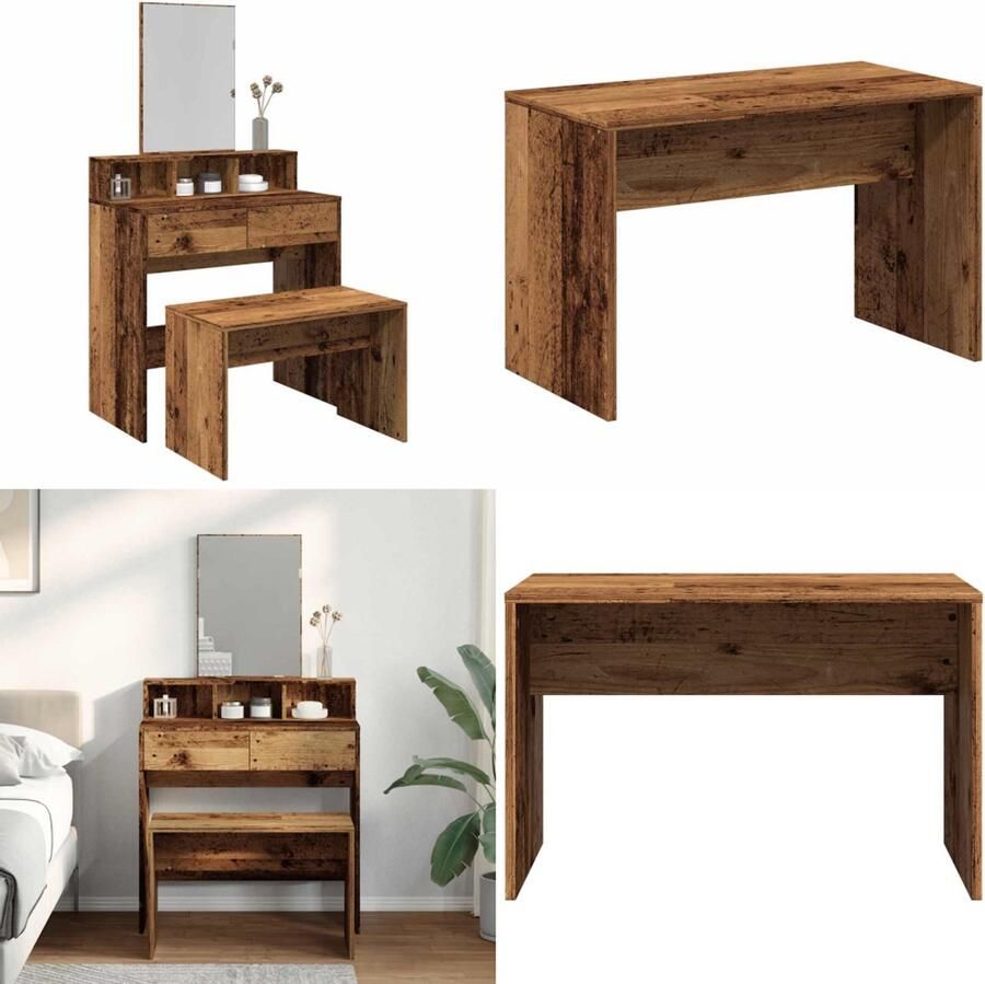 VidaXL Kaptafelkruk 70x35x45 cm bewerkt hout oud houtkleurig Kaptafelkruk Kaptafelkrukken Kaptafel Kruk Kaptafelkrukje