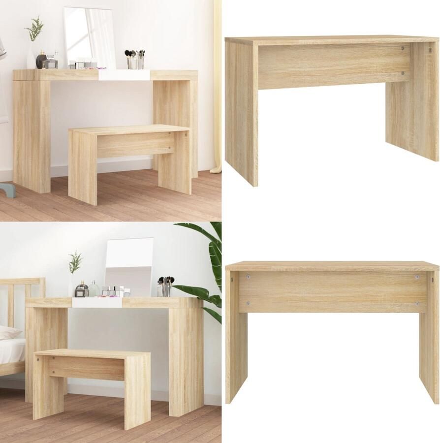 VidaXL Kaptafelkruk 70x35x45 cm bewerkt hout sonoma eikenkleurig Kaptafelkruk Kaptafelkrukken Kaptafel Kruk Kaptafelkrukje