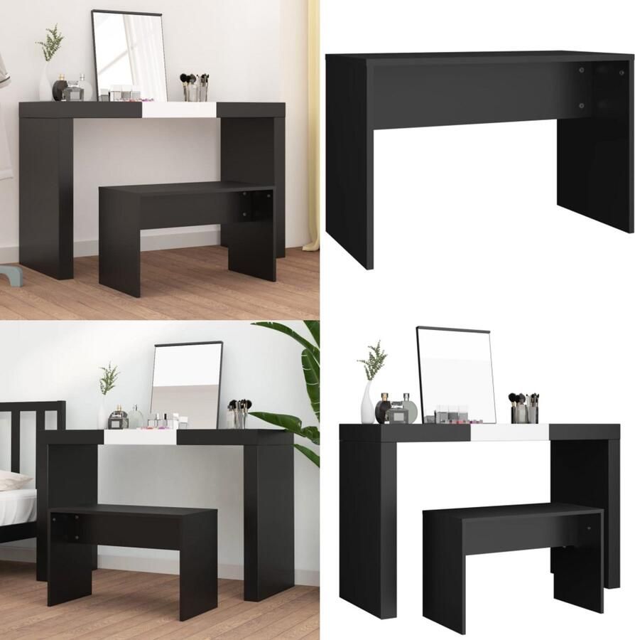 VidaXL Kaptafelkruk 70x35x45 cm bewerkt hout zwart Kaptafelkruk Kaptafelkrukken Kaptafel Kruk Kaptafelkrukje