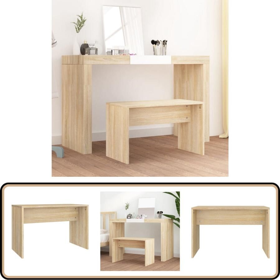 VidaXL Kaptafelkruk 70x35x45 cm Sonoma eiken Kaptafelkruk Kaptafel Make-upstoel Stoel Bruine Meubels Houten Meubels Designmeubel Sonoma Eiken Vintage Styling
