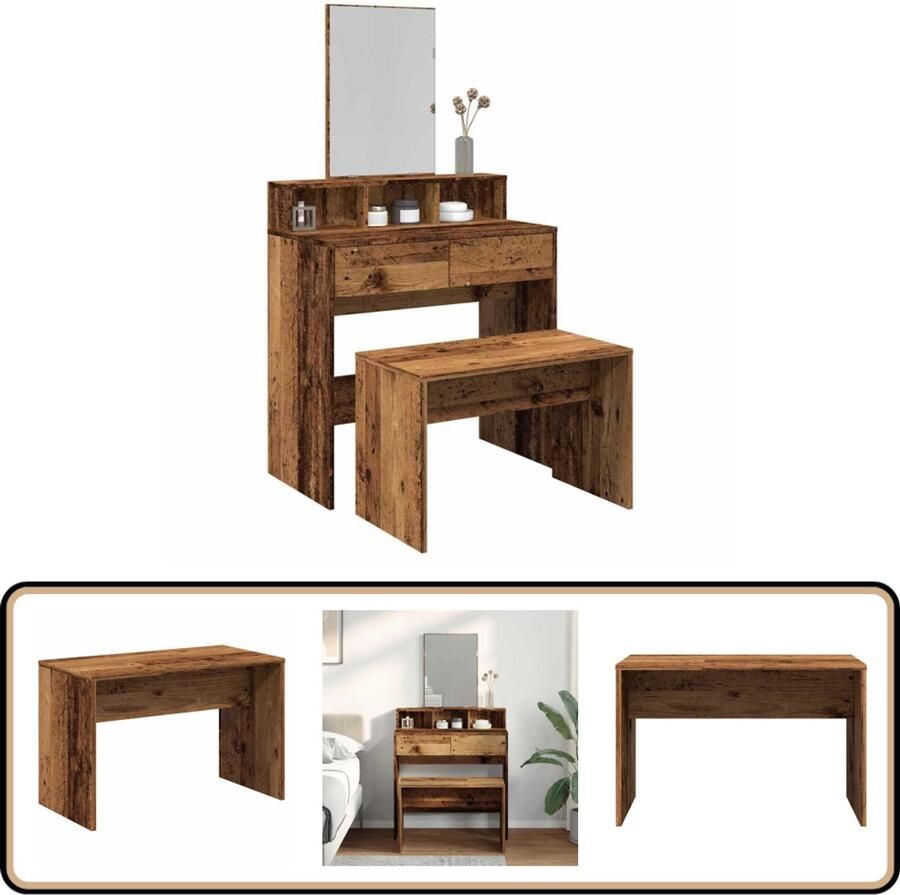 VidaXL Kaptafelkruk Bewerkt Hout 70x35x45 cm Kaptafelkruk Kaptafelkrukken Kaptafel Kruk Kaptafelkrukje