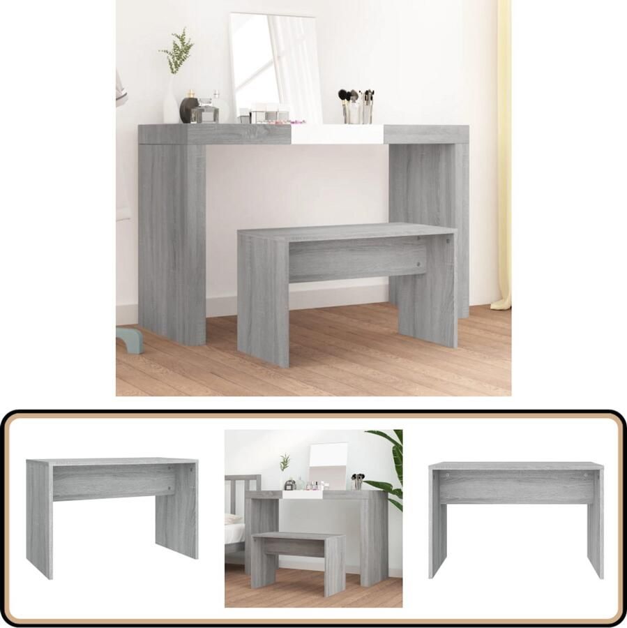 VidaXL Kaptafelkruk Grijs Sonoma Eiken 70 cm Kaptafelkruk Kaptafel Accessoires Make Up Stoel Dressingstoelen Grijze Meubels Houten Meubels Design Hocker