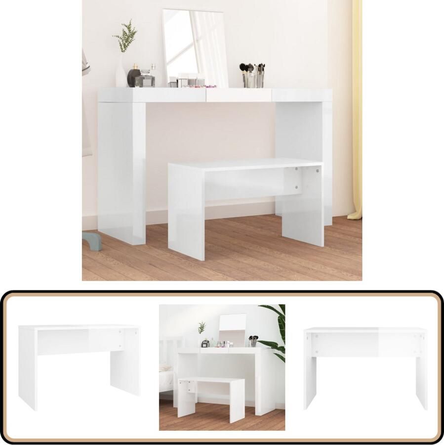 VidaXL Kaptafelkruk Hoogglans Wit 70x35x45 cm Kaptafelkruk Kaptafel Make-upstoel Stoel Witte Meubels Houten Meubels Badkamermeubilair Slaapkamermeubelen Designstoelen Modern Meubel