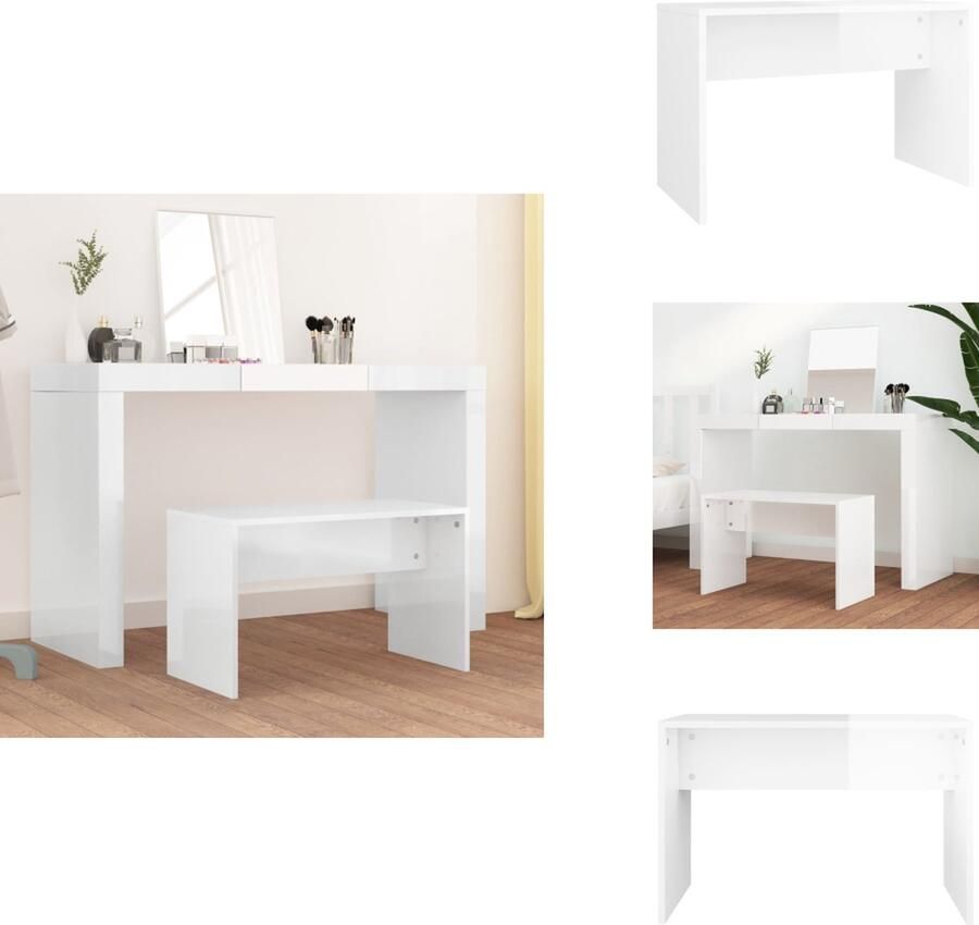 VidaXL Kaptafelkruk Kaptafelkrukken Kaptafel Kruk Kaptafelkrukje Kaptafelkruk 70x35x45 cm bewerkt hout hoogglans wit