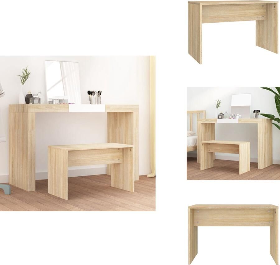 VidaXL Kaptafelkruk Kaptafelkrukken Kaptafel Kruk Kaptafelkrukje Kaptafelkruk 70x35x45 cm bewerkt hout sonoma eikenkleurig