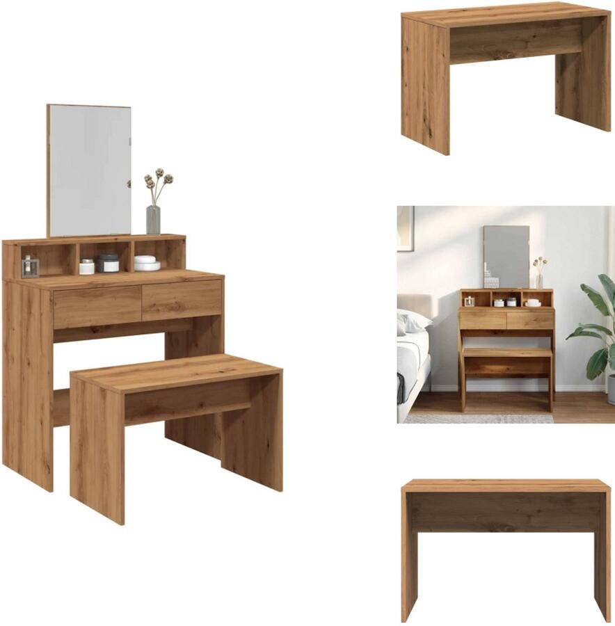 VidaXL Kaptafelkruk Kaptafelkrukken Kaptafel Kruk Kaptafelkrukje Kaptafelkruk 70x35x45 cm bewerkt hout artisanaal eikenkleur