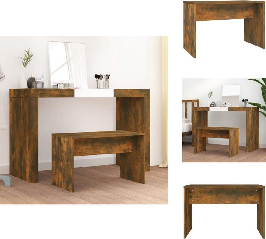 VidaXL Kaptafelkruk Kaptafelkrukken Kaptafel Kruk Kaptafelkrukje Kaptafelkruk 70x35x45 cm bewerkt hout gerookt eikenkleurig