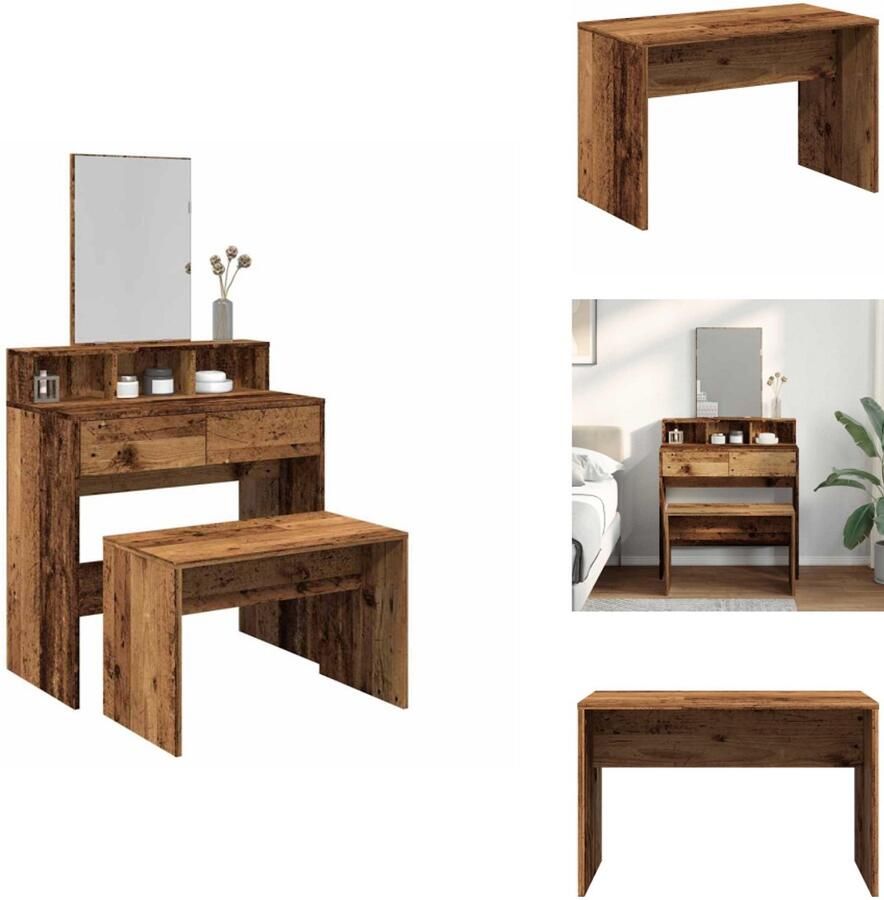 VidaXL Kaptafelkruk Kaptafelkrukken Kaptafel Kruk Kaptafelkrukje Kaptafelkruk 70x35x45 cm bewerkt hout oud houtkleurig