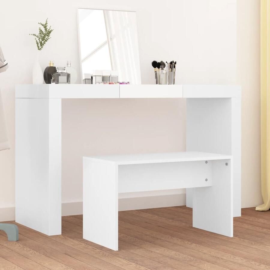 VidaXL Kaptafelkruk Wit Bewerkt Hout 70x35x45 cm Kaptafelkruk Kaptafel Stoel Zitmeubilair Meubels Badkamermeubelen Dressingmeubelen Wit - Foto 2
