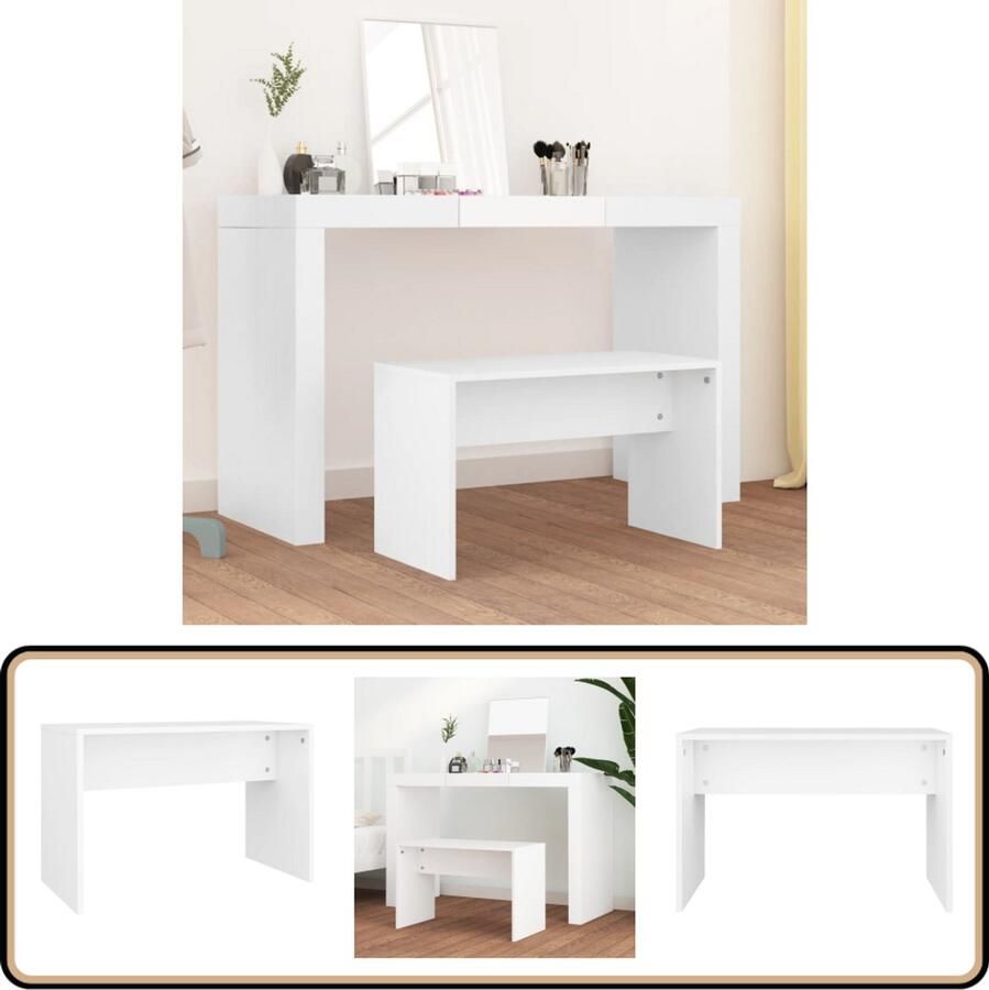 VidaXL Kaptafelkruk Wit Bewerkt Hout 70x35x45 cm Kaptafelkruk Kaptafel Stoel Zitmeubilair Meubels Badkamermeubelen Dressingmeubelen Wit