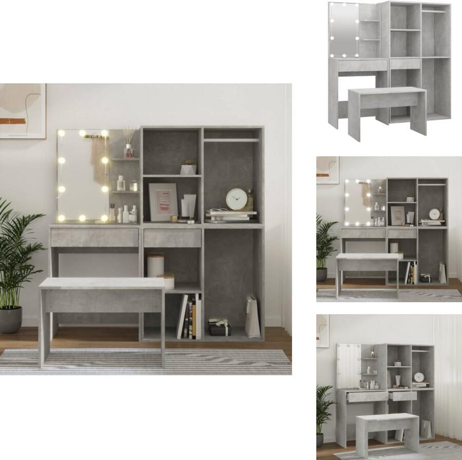 VidaXL Kaptafelset Kaptafelsets Kaptafel Met Led Kaptafel Kaptafelset met LED's bewerkt hout betongrijs